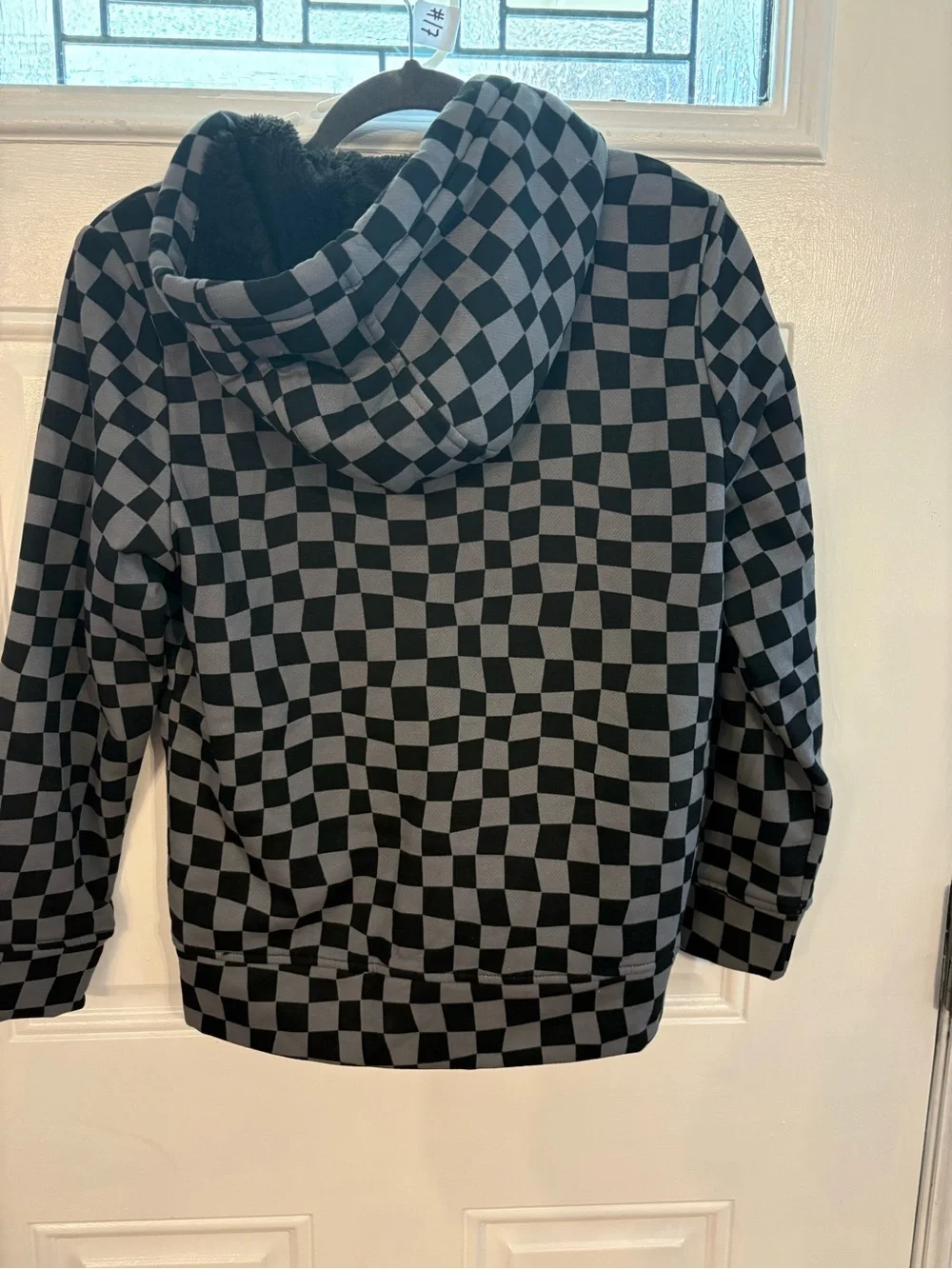 Black and Gray Checkerboard Zip Hoodie, aligned with fleece NWT BOYS L